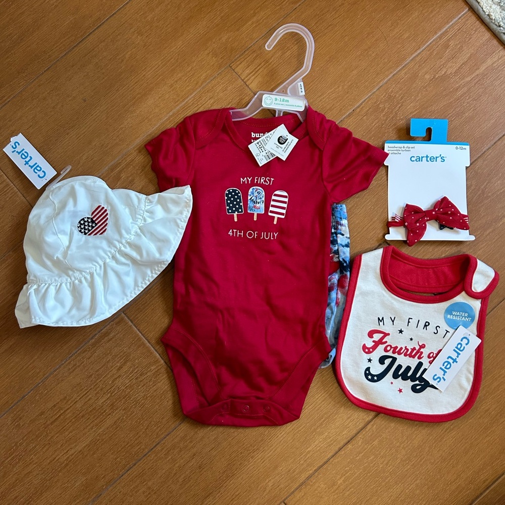 Carter's Red and White Baby Onesie, Hat & Bib with Snap Closures Set